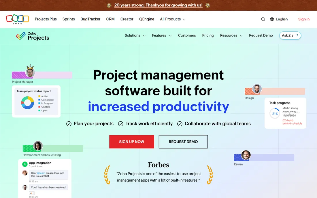 Zoho Projects homepage