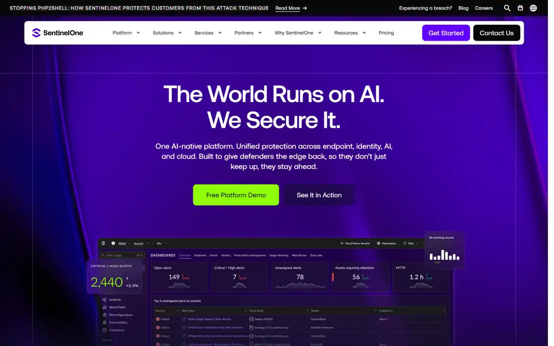 SentinelOne Singularity Identity homepage