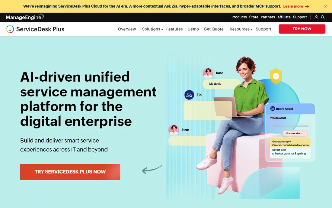 ManageEngine ServiceDesk Plus homepage