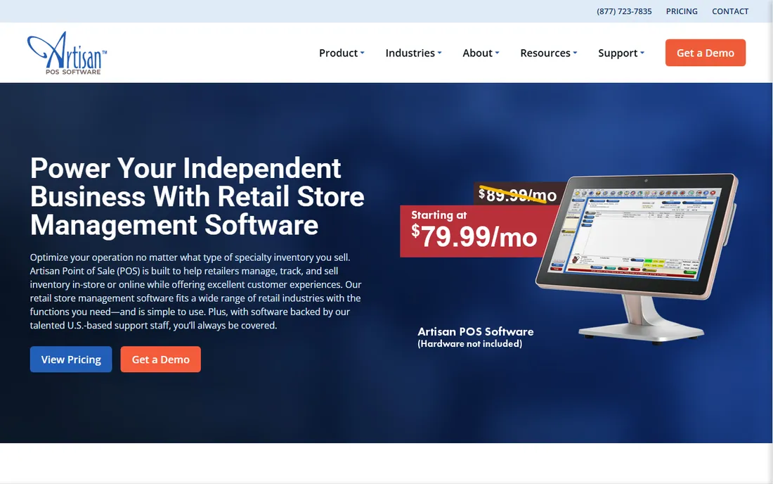 Artisan POS homepage