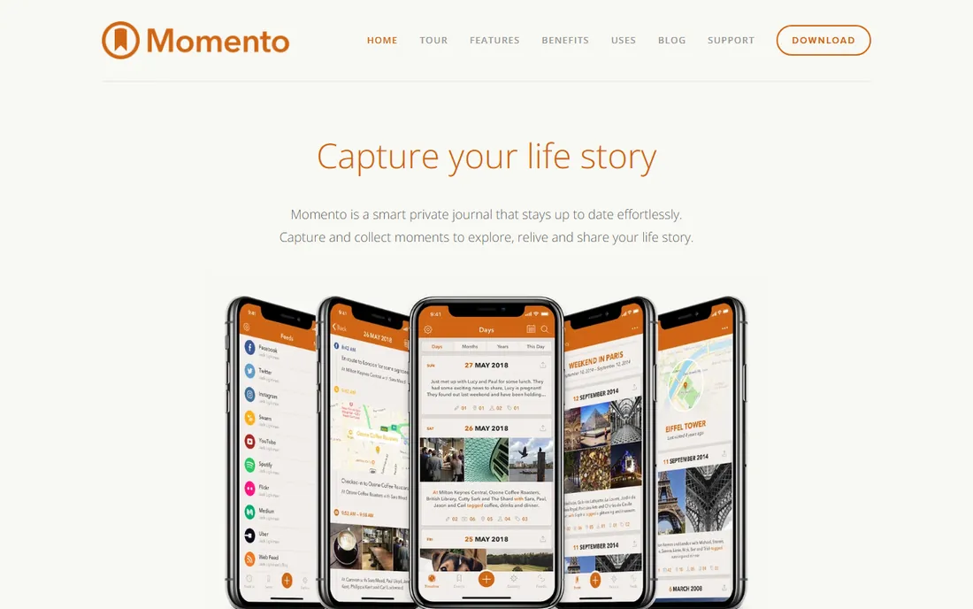 Momento homepage