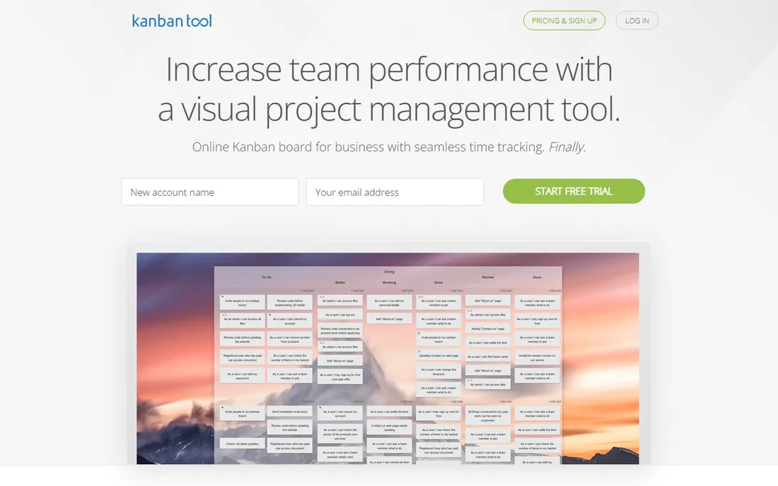 Kanban Tool homepage
