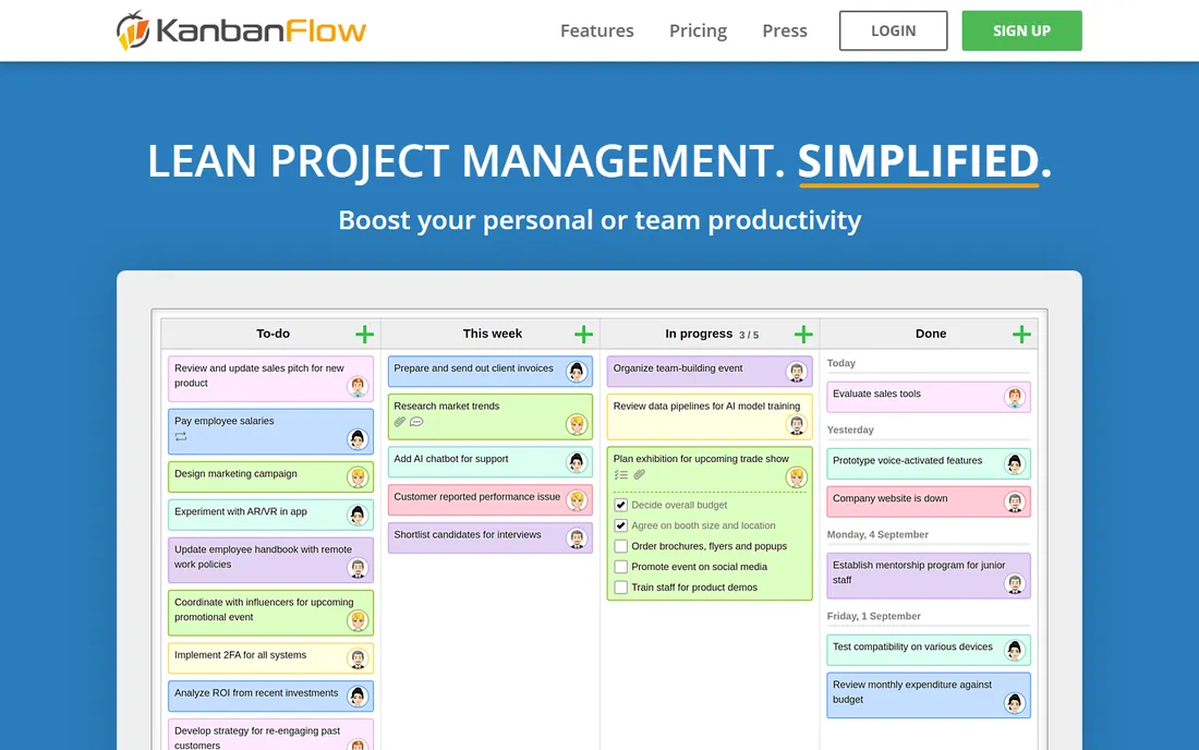 KanbanFlow homepage
