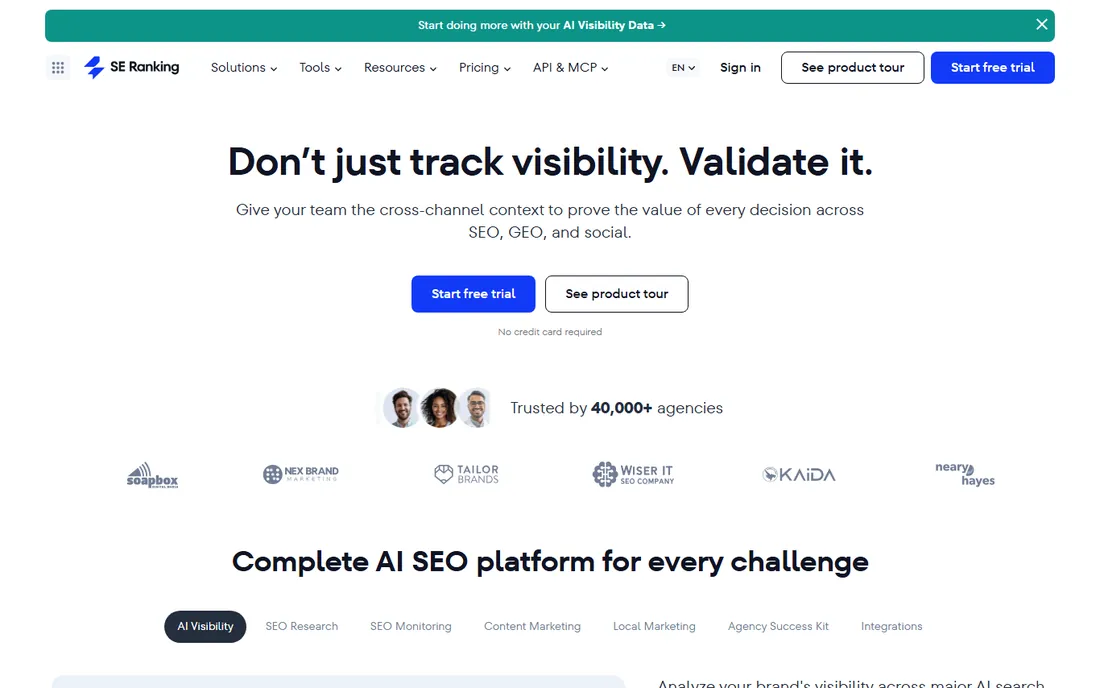 SE Ranking homepage