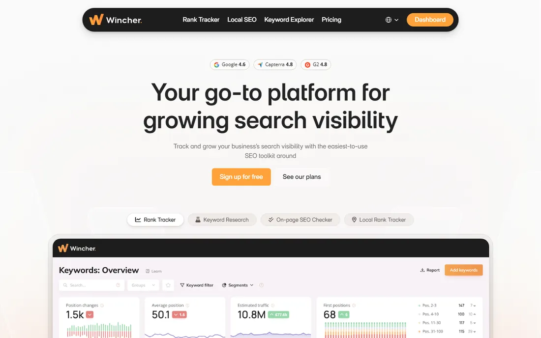 Wincher homepage
