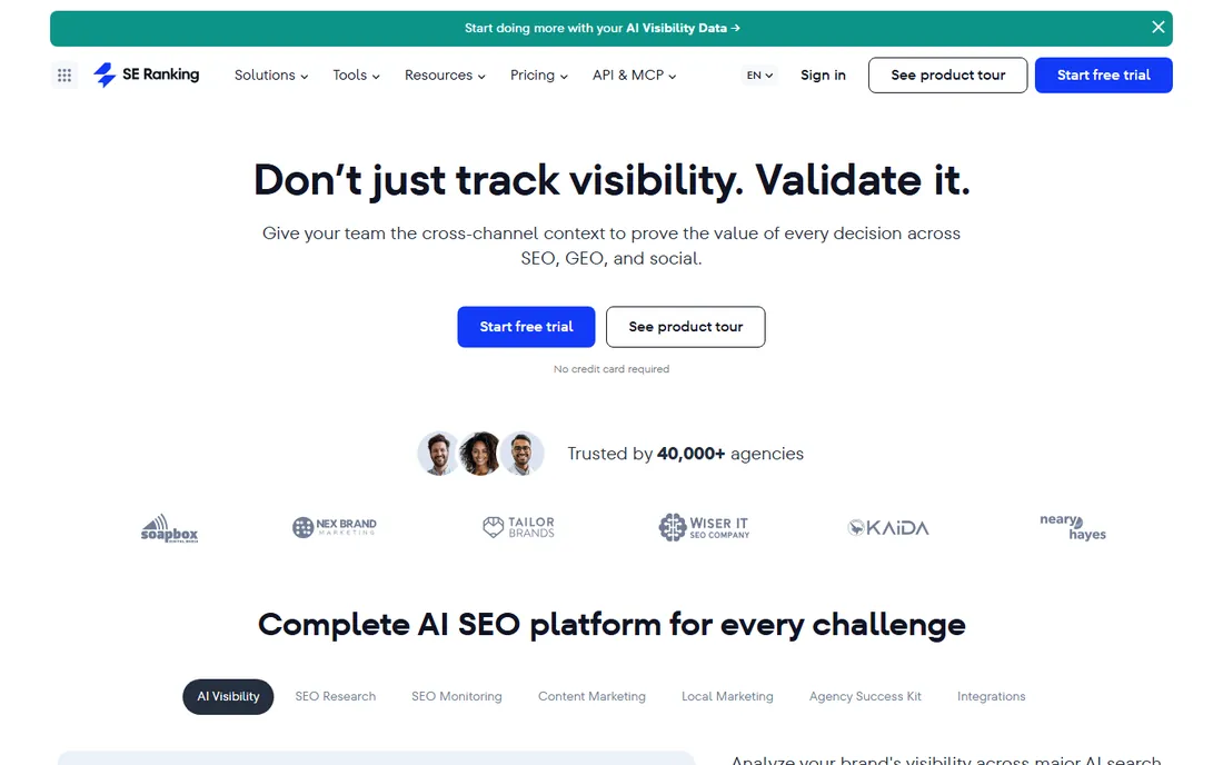 SE Ranking homepage