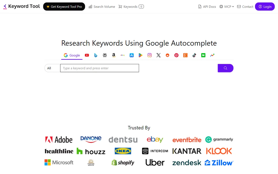 Keyword Tool API homepage