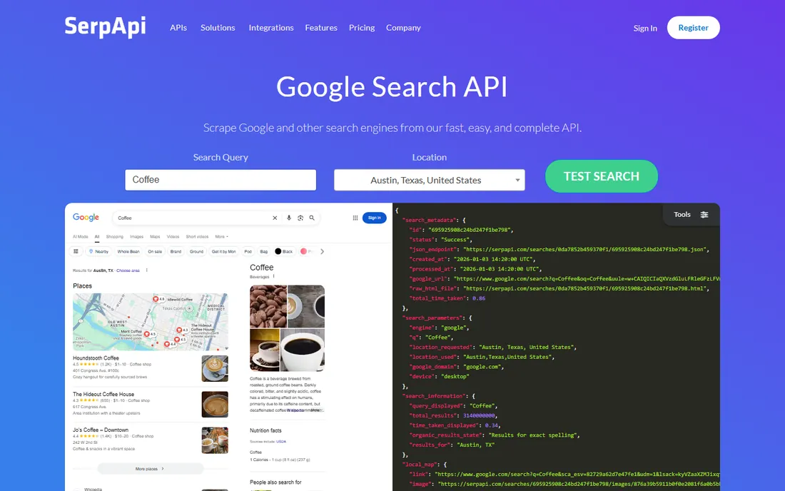 SerpApi homepage