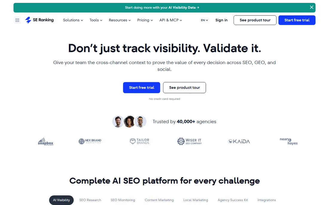 SE Ranking homepage