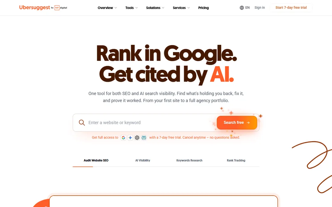 Ubersuggest homepage