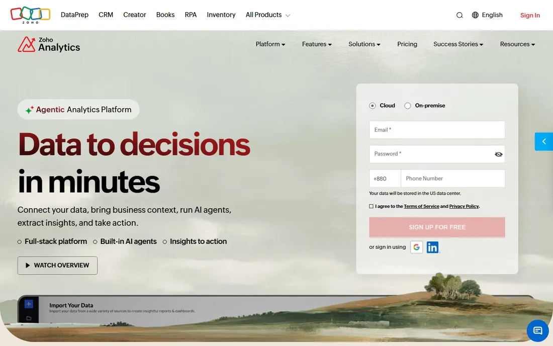 Zoho Analytics homepage
