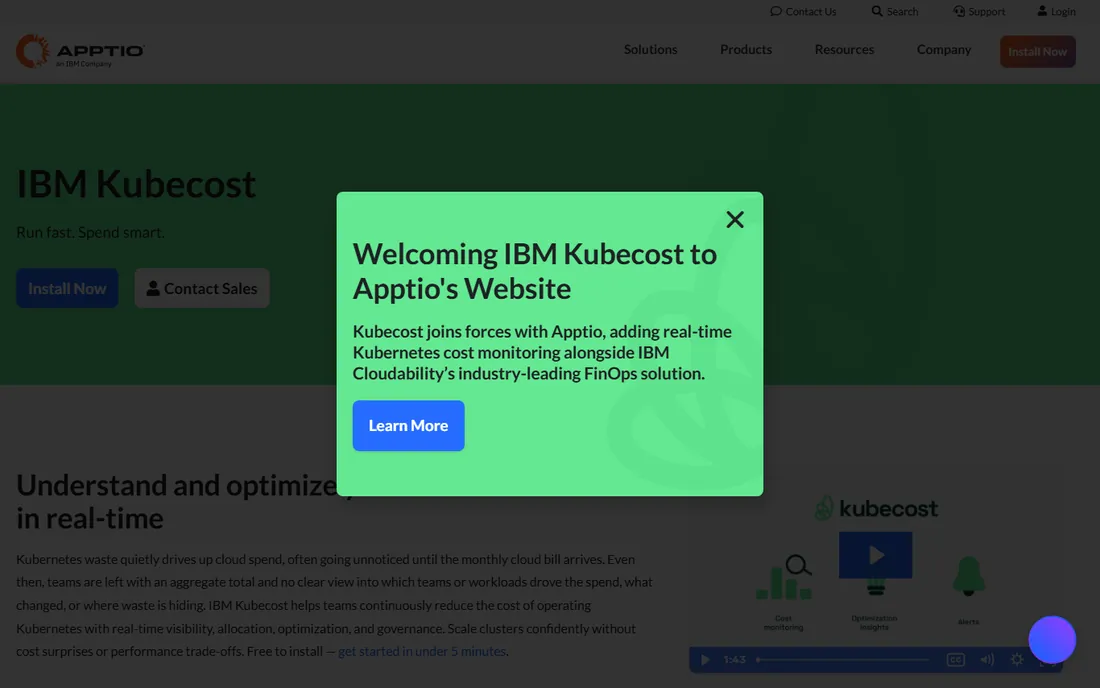 Kubecost (IBM) homepage