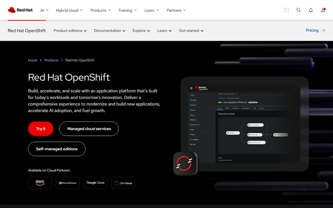 Red Hat OpenShift homepage