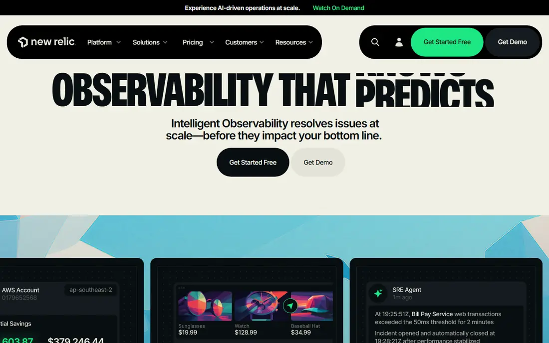 New Relic homepage