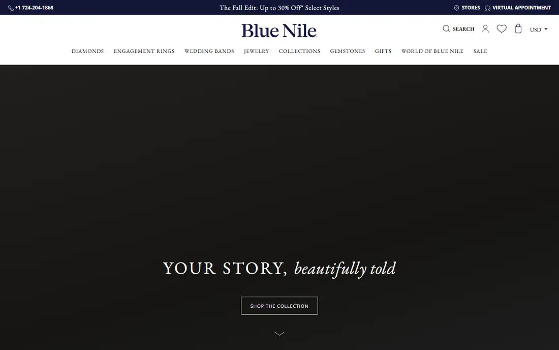 Blue Nile homepage