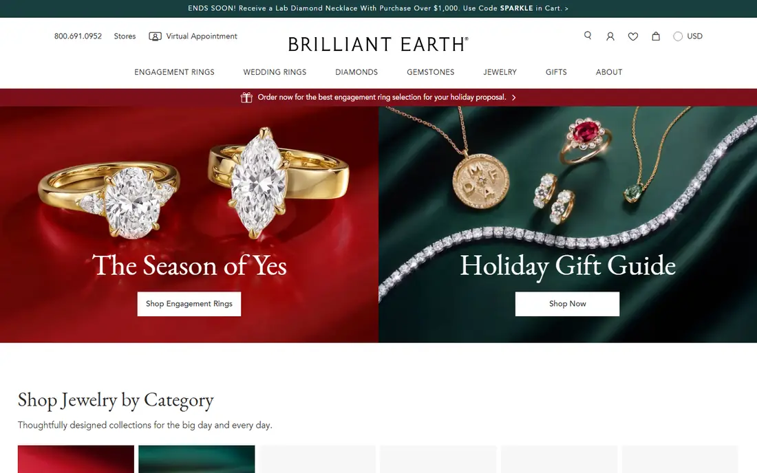 Brilliant Earth homepage