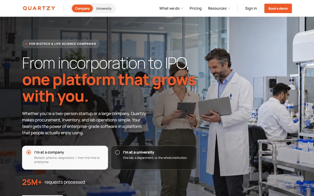 Quartzy homepage