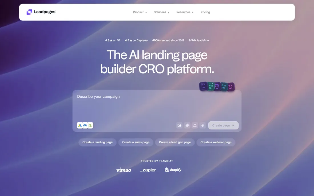 Leadpages homepage