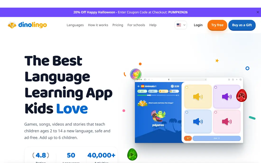 Dinolingo homepage