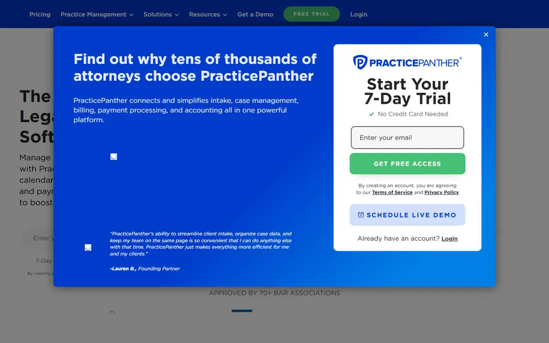 PracticePanther homepage