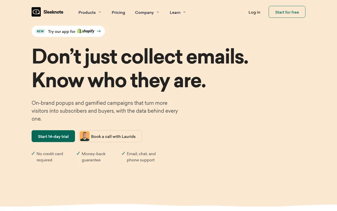 Sleeknote homepage