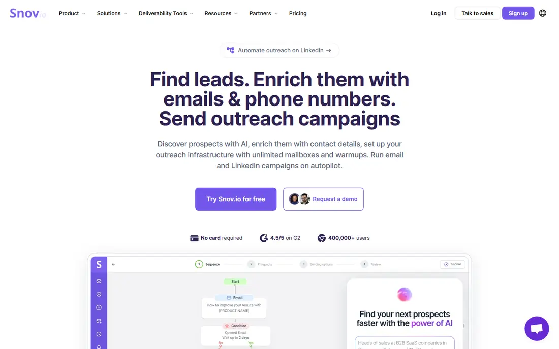 Snov.io homepage