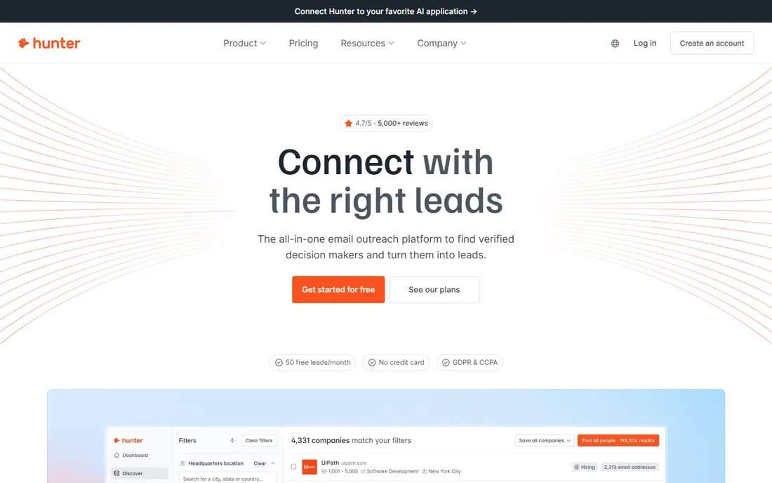 Hunter.io homepage