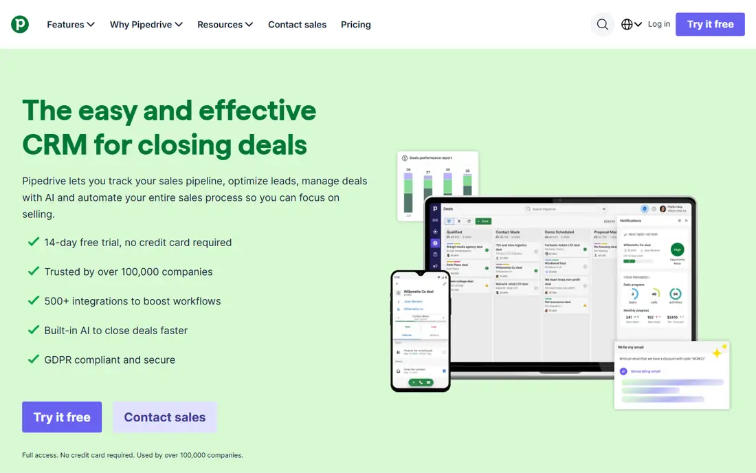 Pipedrive homepage
