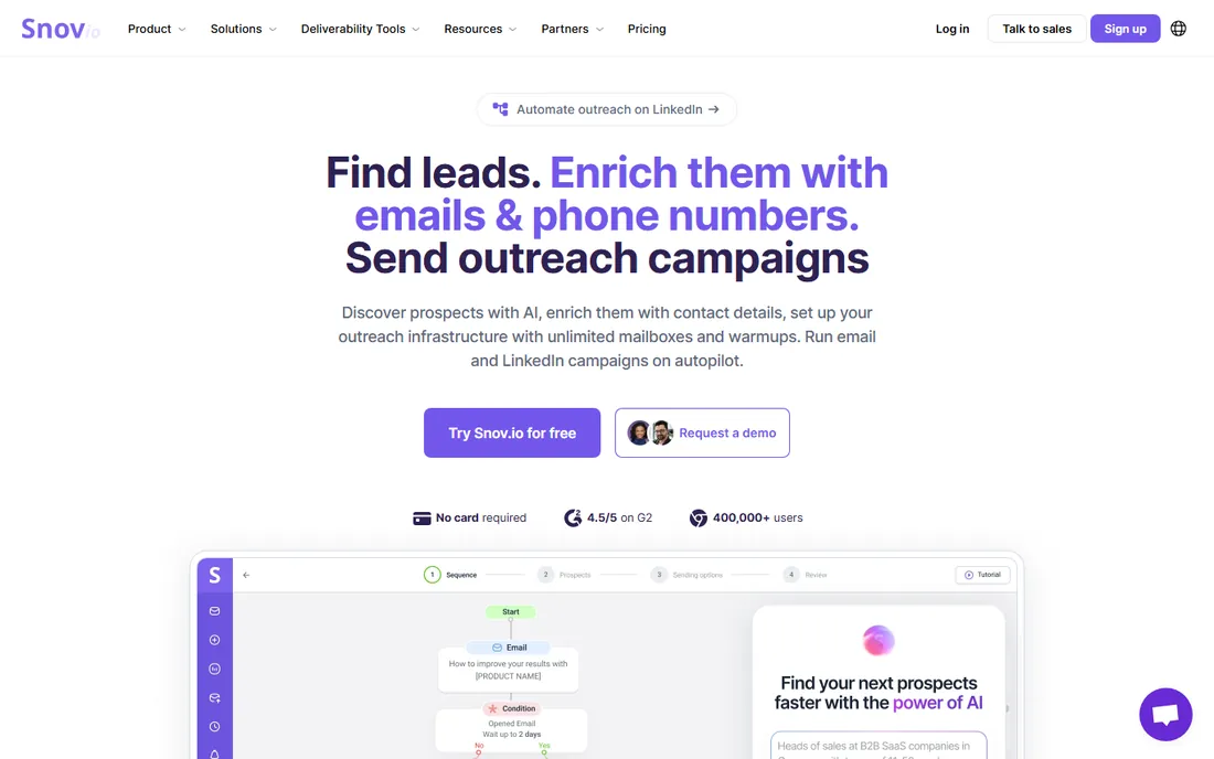 Snov.io homepage