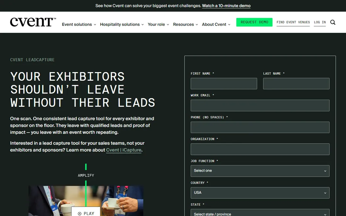 Cvent LeadCapture homepage