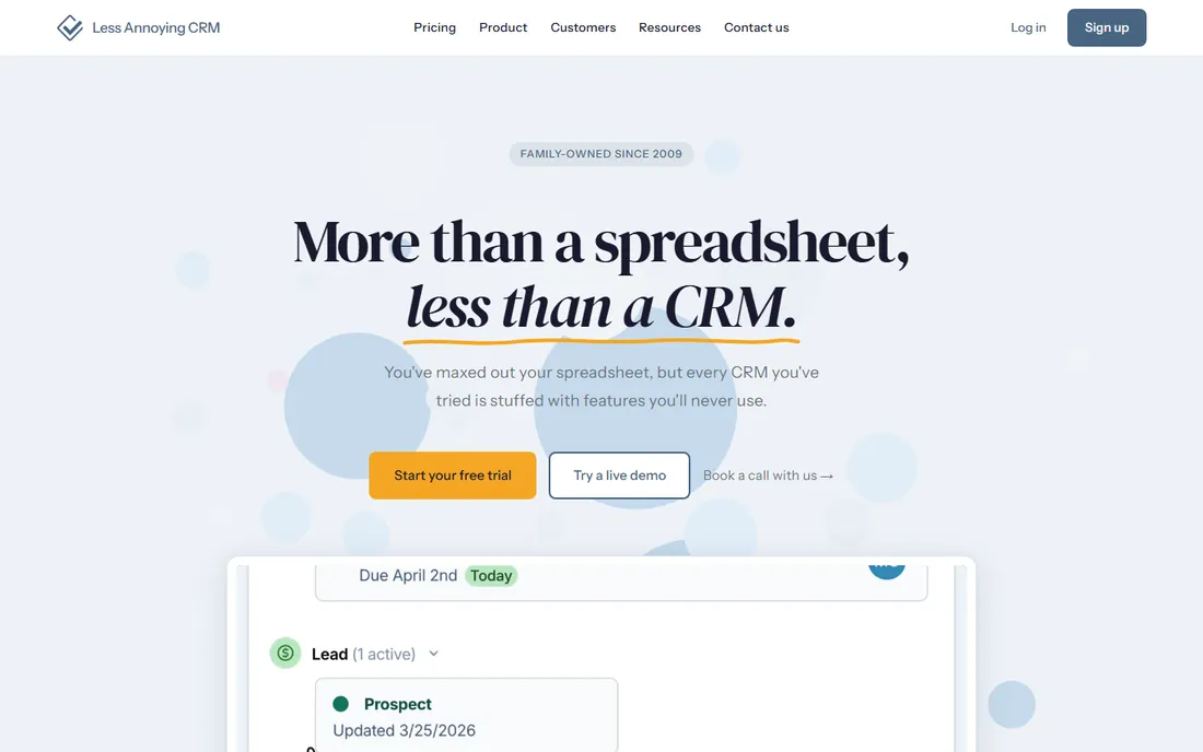 Less Annoying CRM homepage