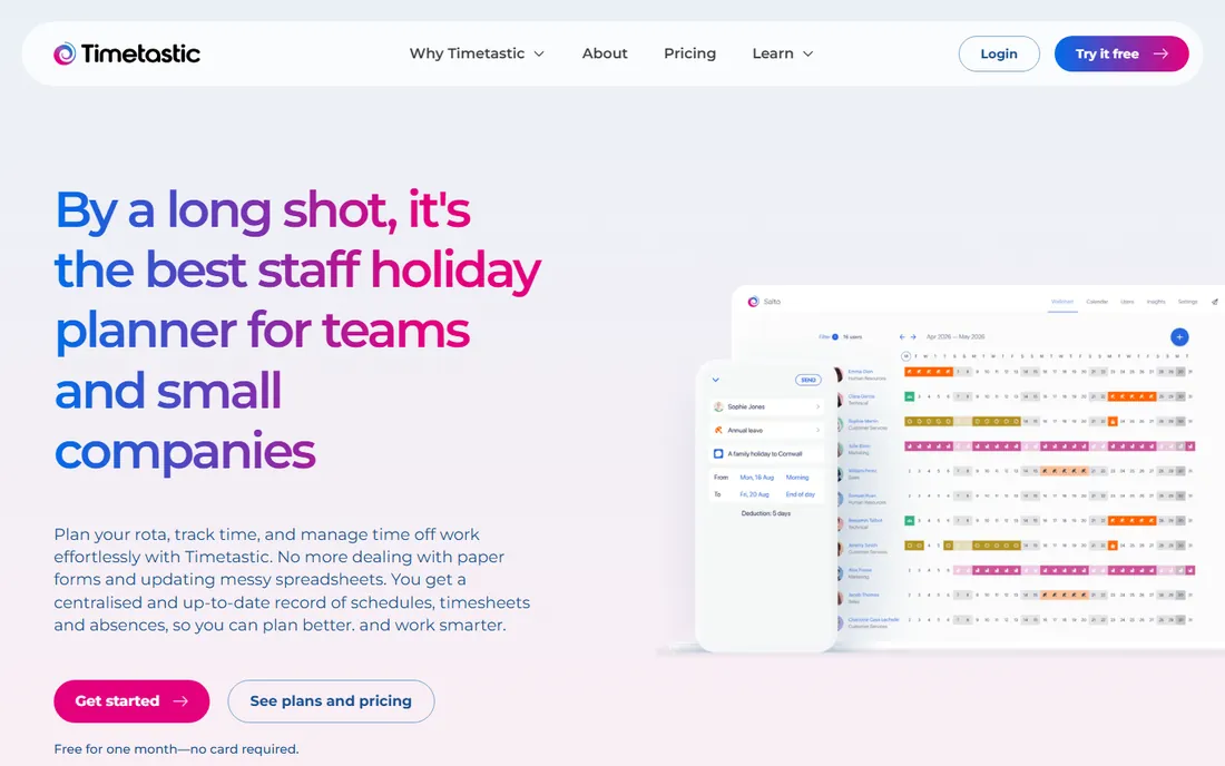 Timetastic homepage