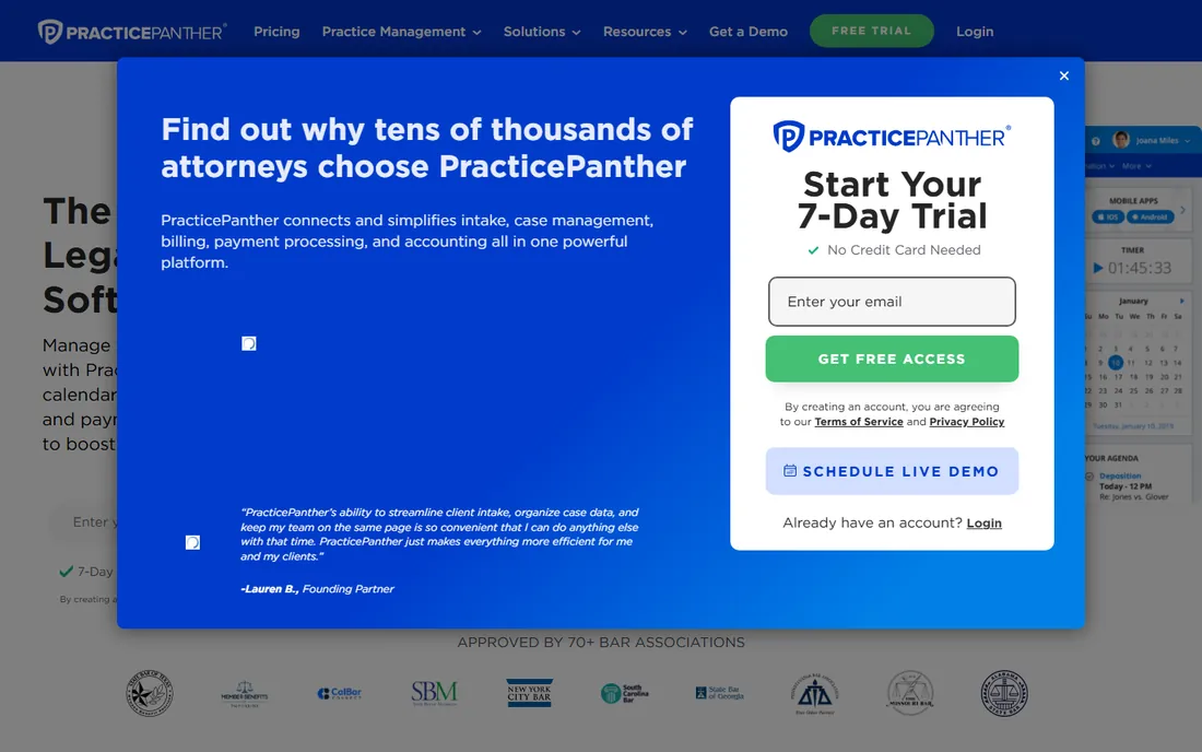 PracticePanther homepage