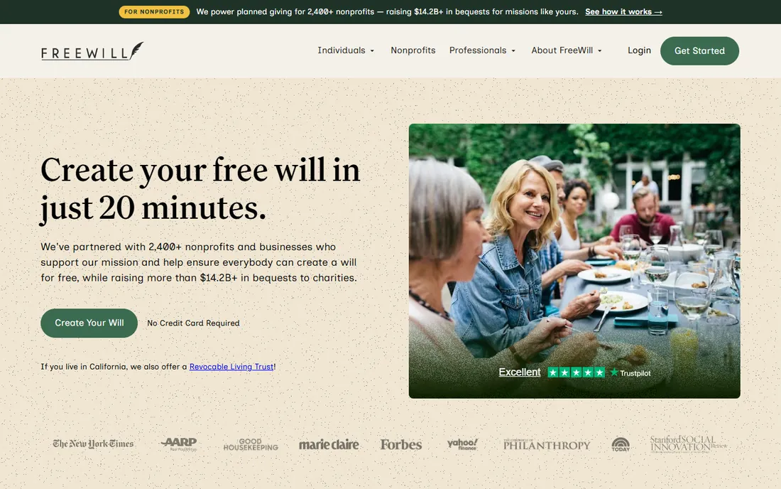 FreeWill homepage