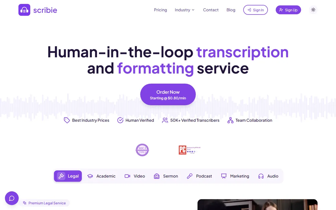 Scribie homepage
