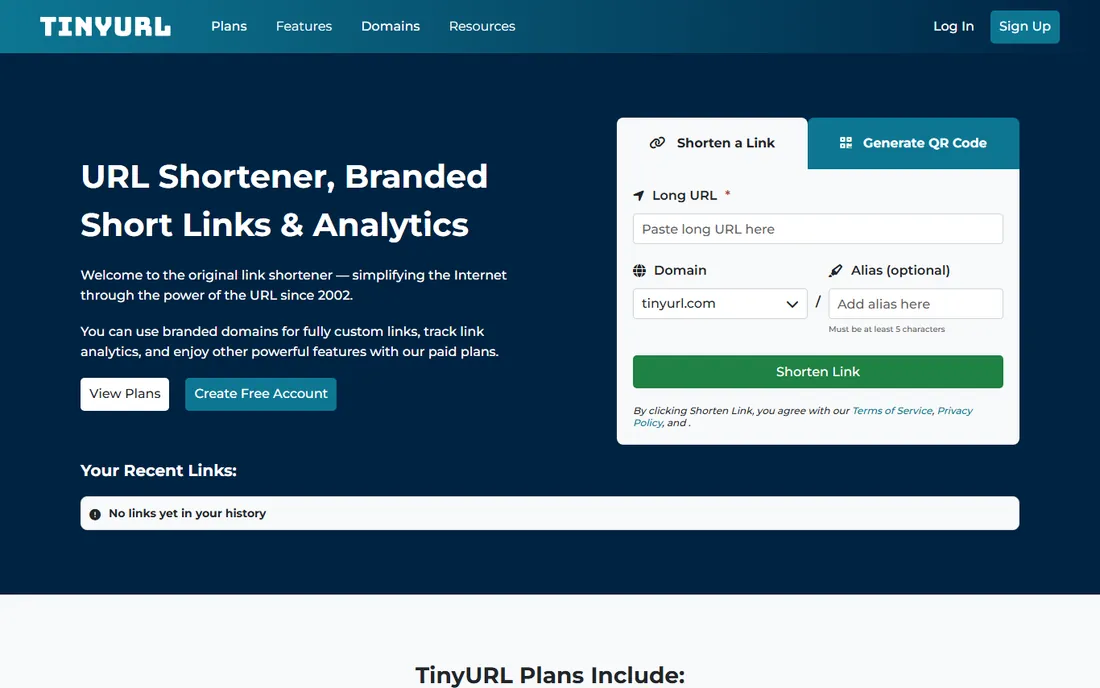 TinyURL homepage