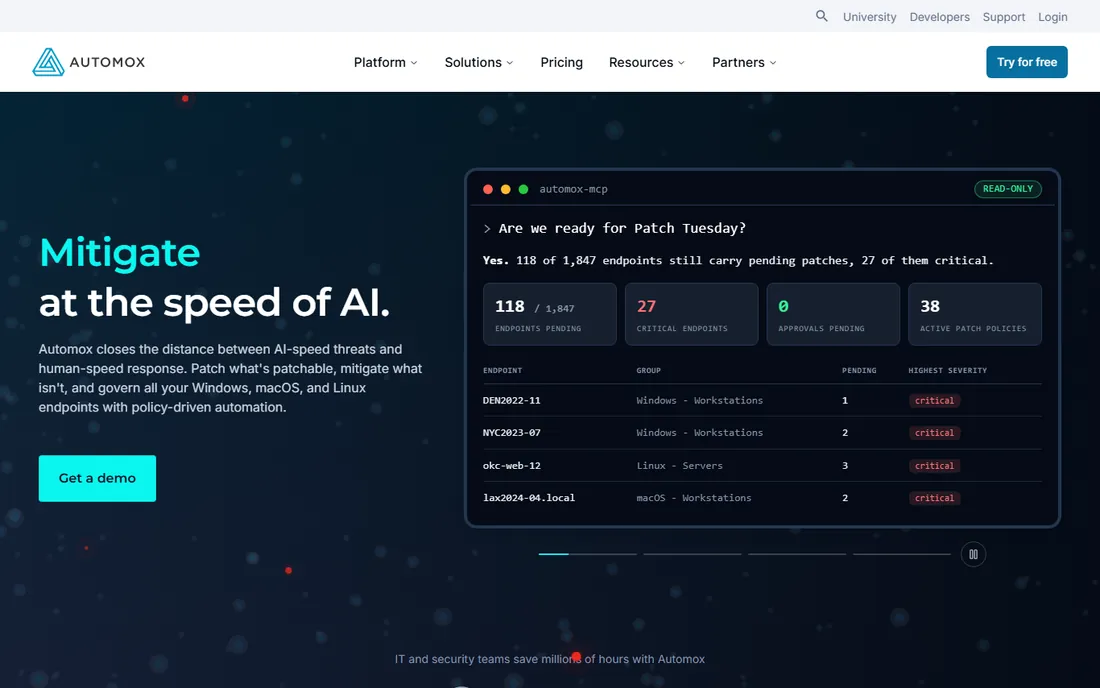 Automox homepage