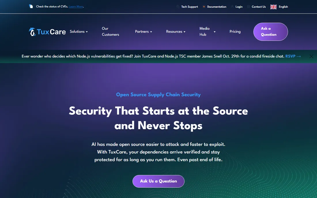TuxCare homepage