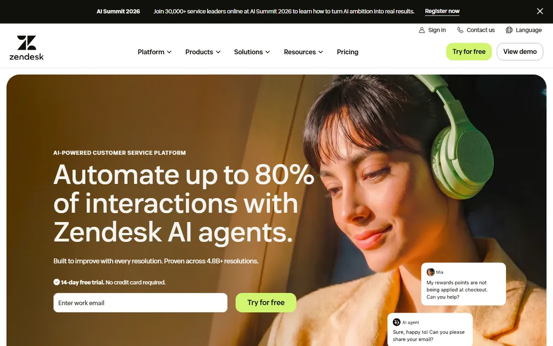 Zendesk homepage