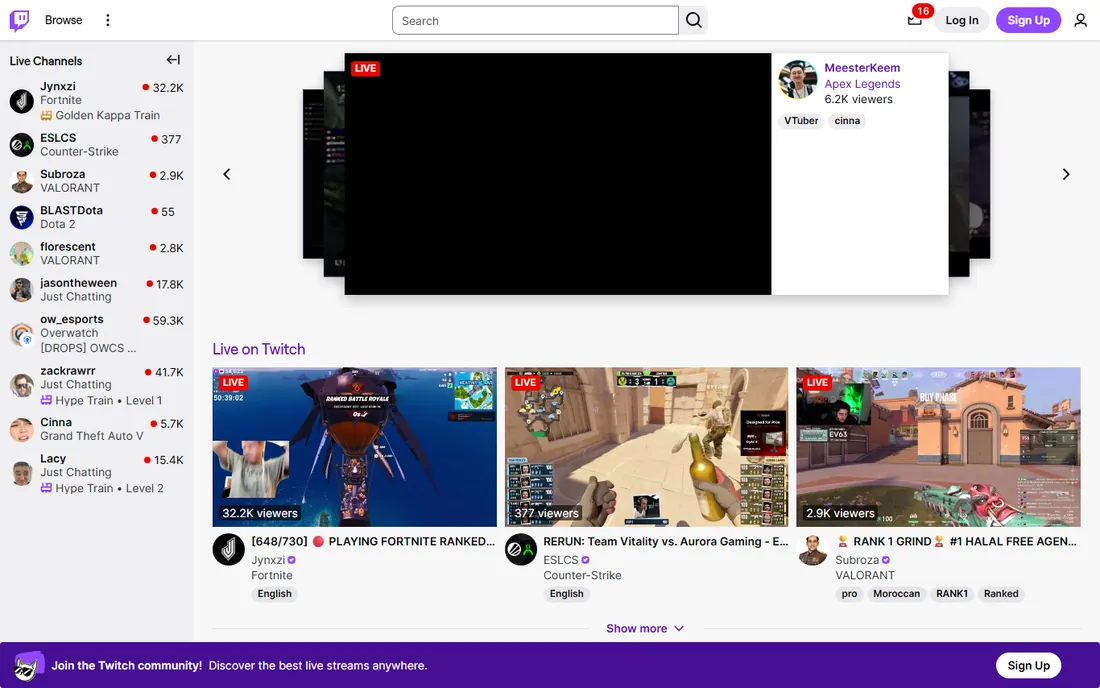 Twitch homepage