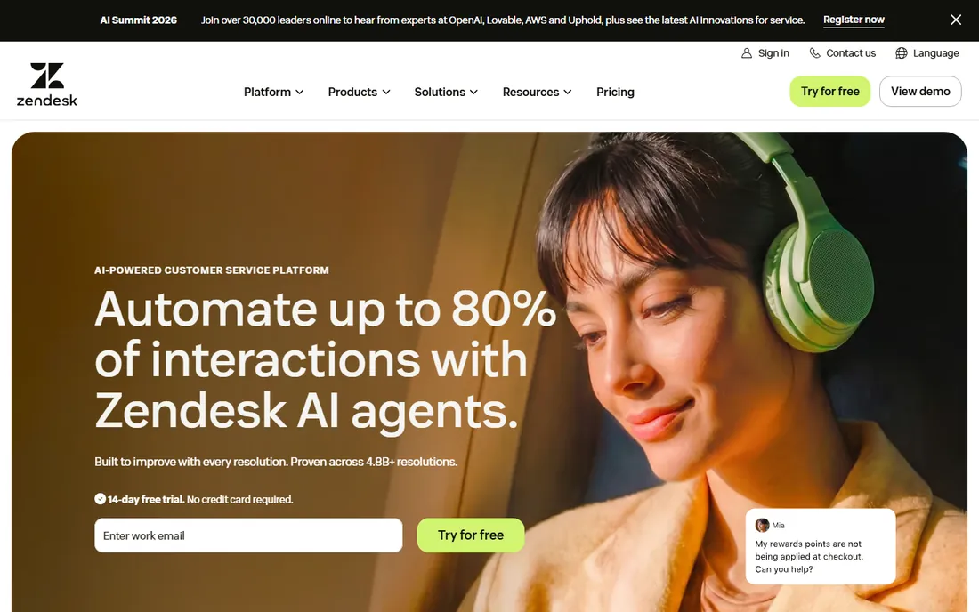 Zendesk Chat homepage