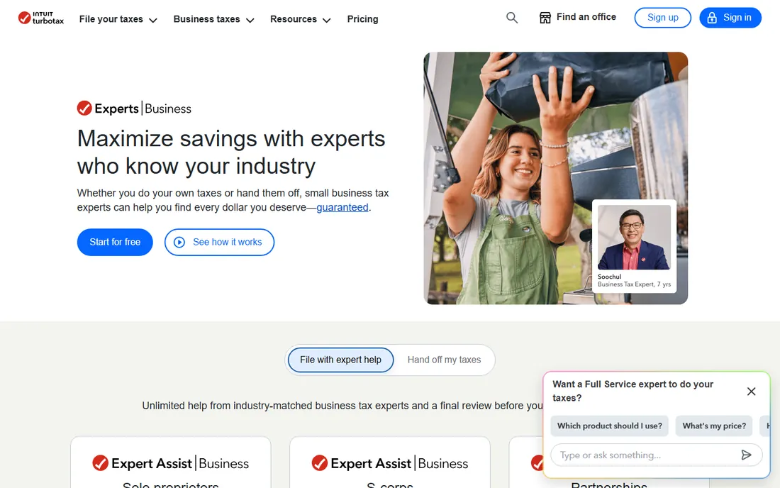 TurboTax Business homepage