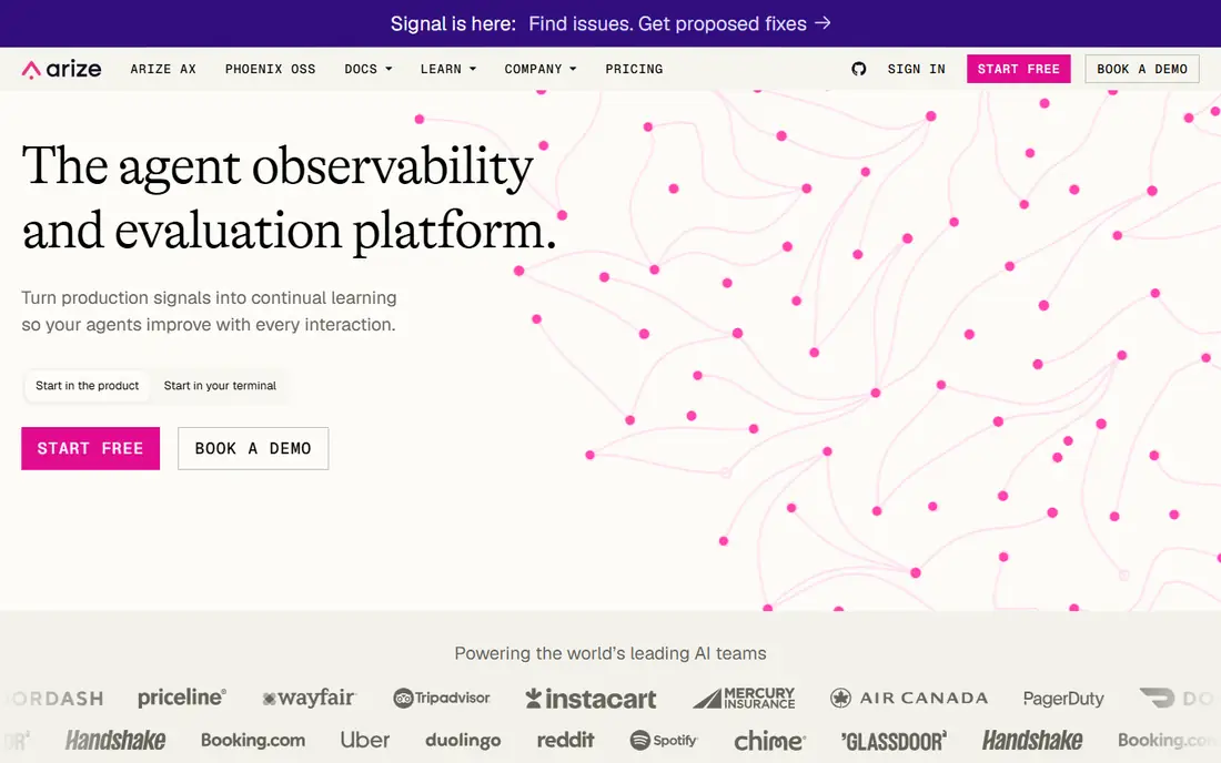 Arize Phoenix homepage