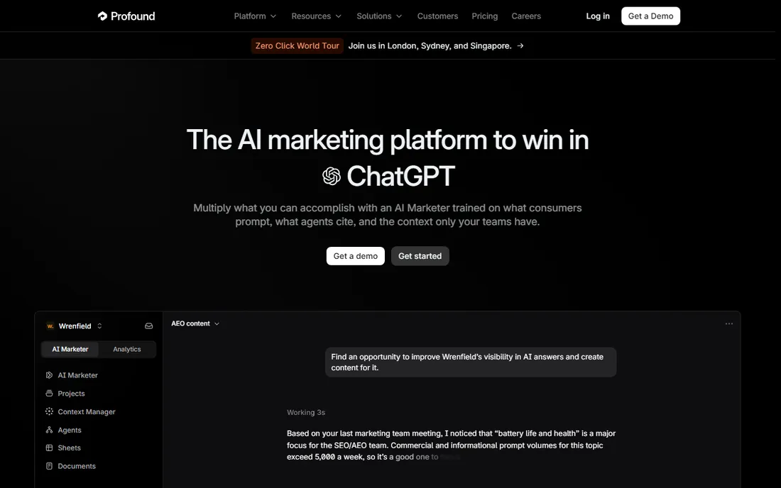 Profound homepage
