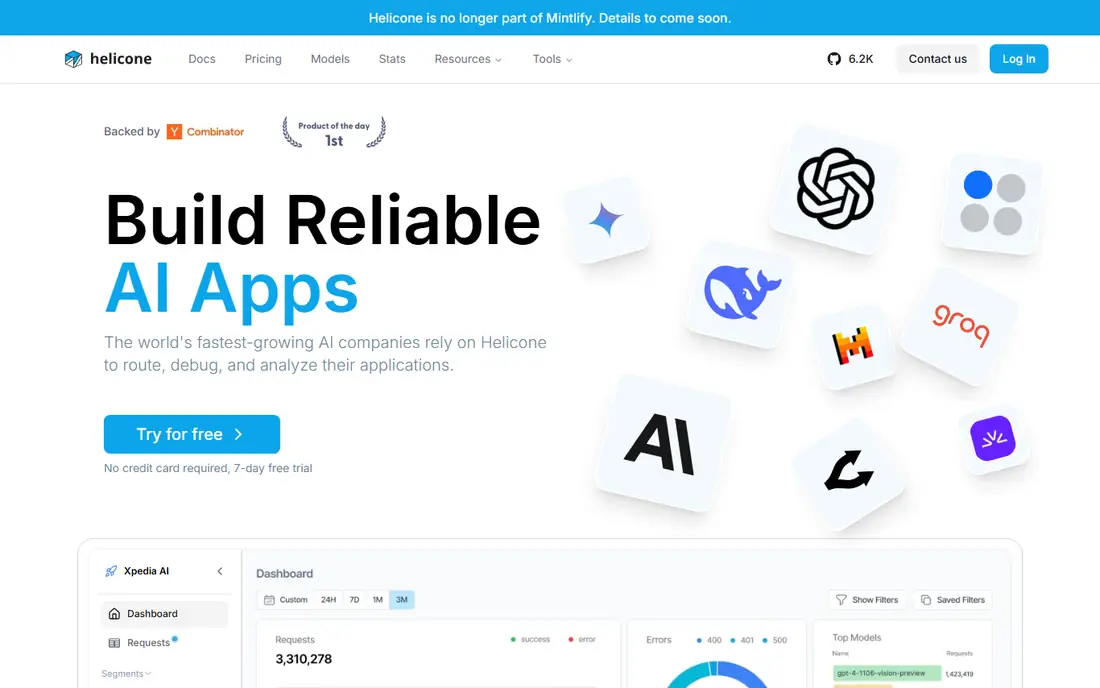 Helicone homepage