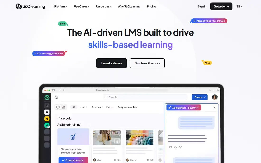 360Learning homepage