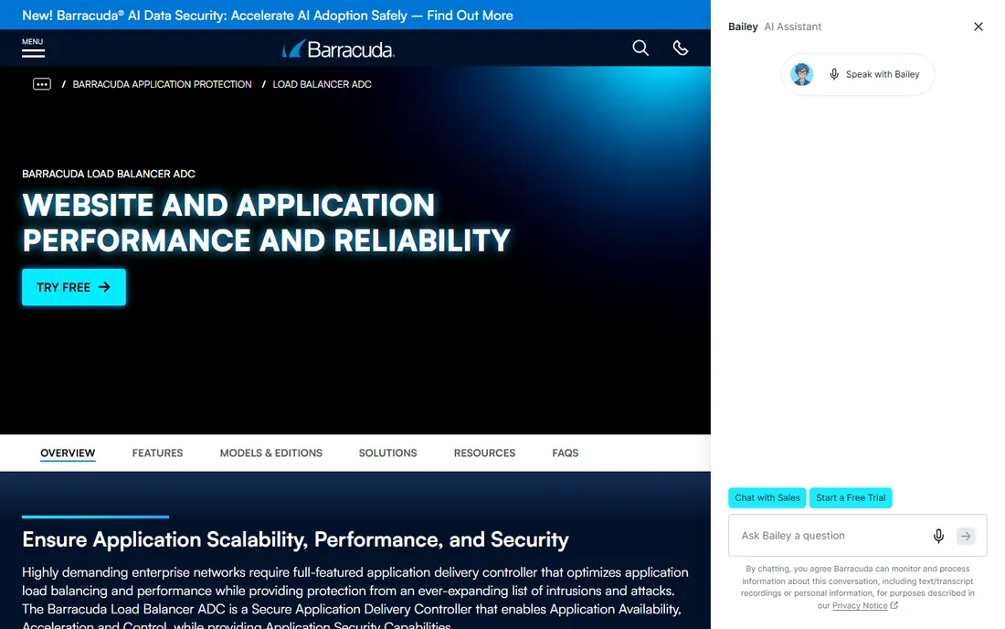 Barracuda Load Balancer ADC homepage