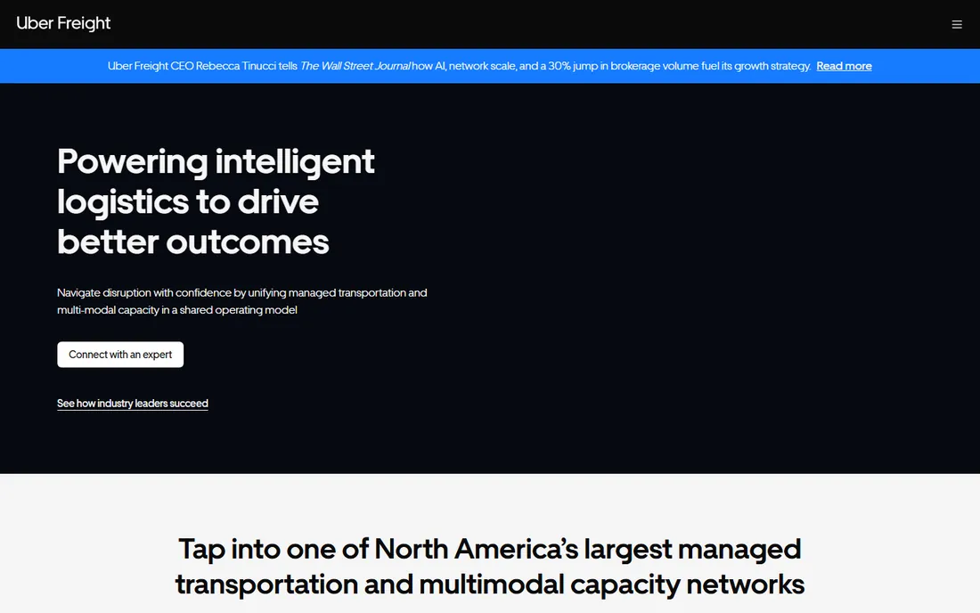 Uber Freight homepage