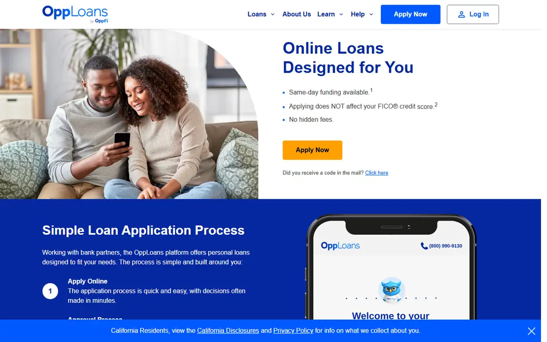 OppLoans homepage