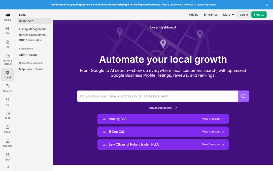 Semrush Local homepage